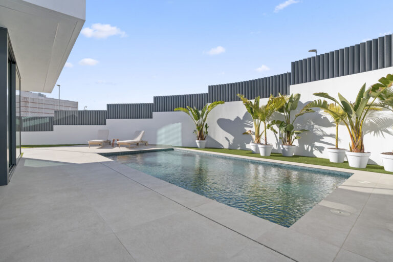 Best Luxury New-Build Developments on the Costa Blanca (2026) 4 Private pool and sun terrace with palms at the Villa 26 show villa, Benidorm